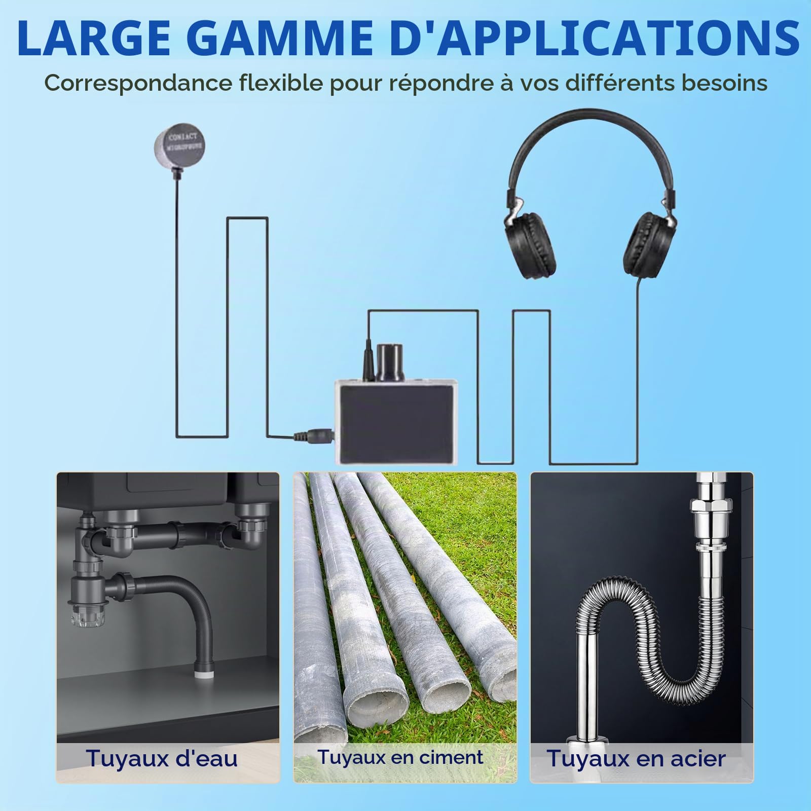 Détection de Fuite d'eau Capteur de Fuite d'eau de Tuyau Souterrain Professionnel Détecteur de Fuite d'eau Amélioré Fuite de Tuyau d'eau à Double Sonde Haute Hy 929 Détecteur de Fuite d'eau