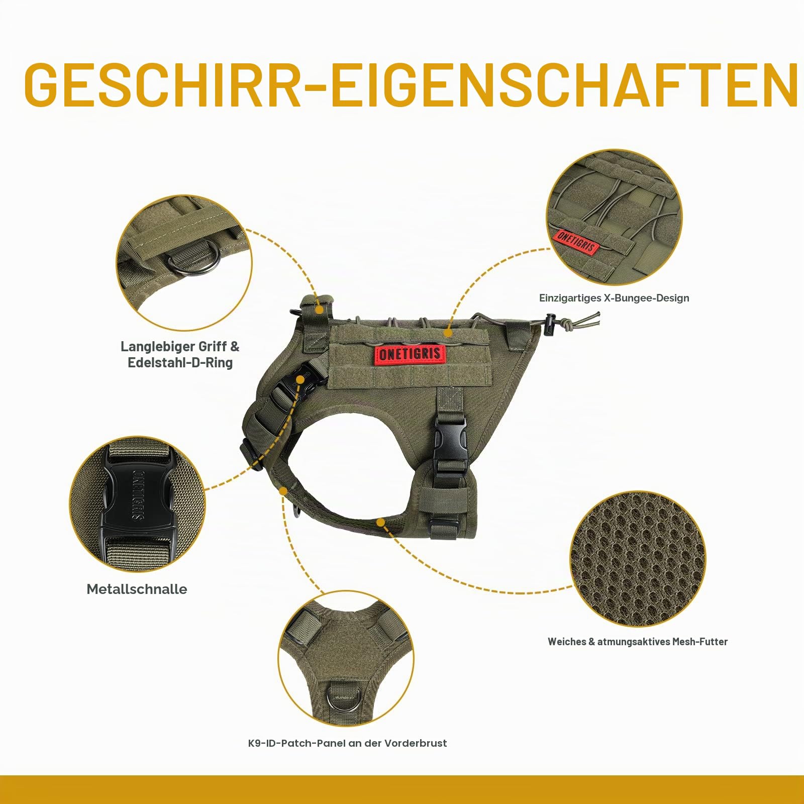 OneTigris Hundegeschirr, FIRE Watcher 2.0 Taktisches Geschirr 2 Metallschnallen MOLLE Sicherheitsgeschirr Service Hunde Hundeweste mit 1 Griffe und 2 No-Pull D-Ring 1000D Nylon - Grün S