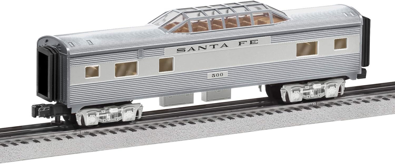 Lionel 684725 Santa Fe Add-On Vista Dome Car, O Gauge, Silver, Gray, Tan, black