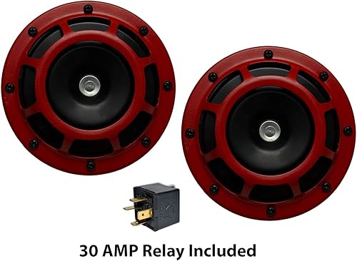 Miniatura 3 de Velocity Dual Super Tone Loud Blast 139Db Universal Euro Red Cuernos Redondos Alto Bajo Tono Twin Horn Kit Par Compacto Muy Fuerte Compatible con