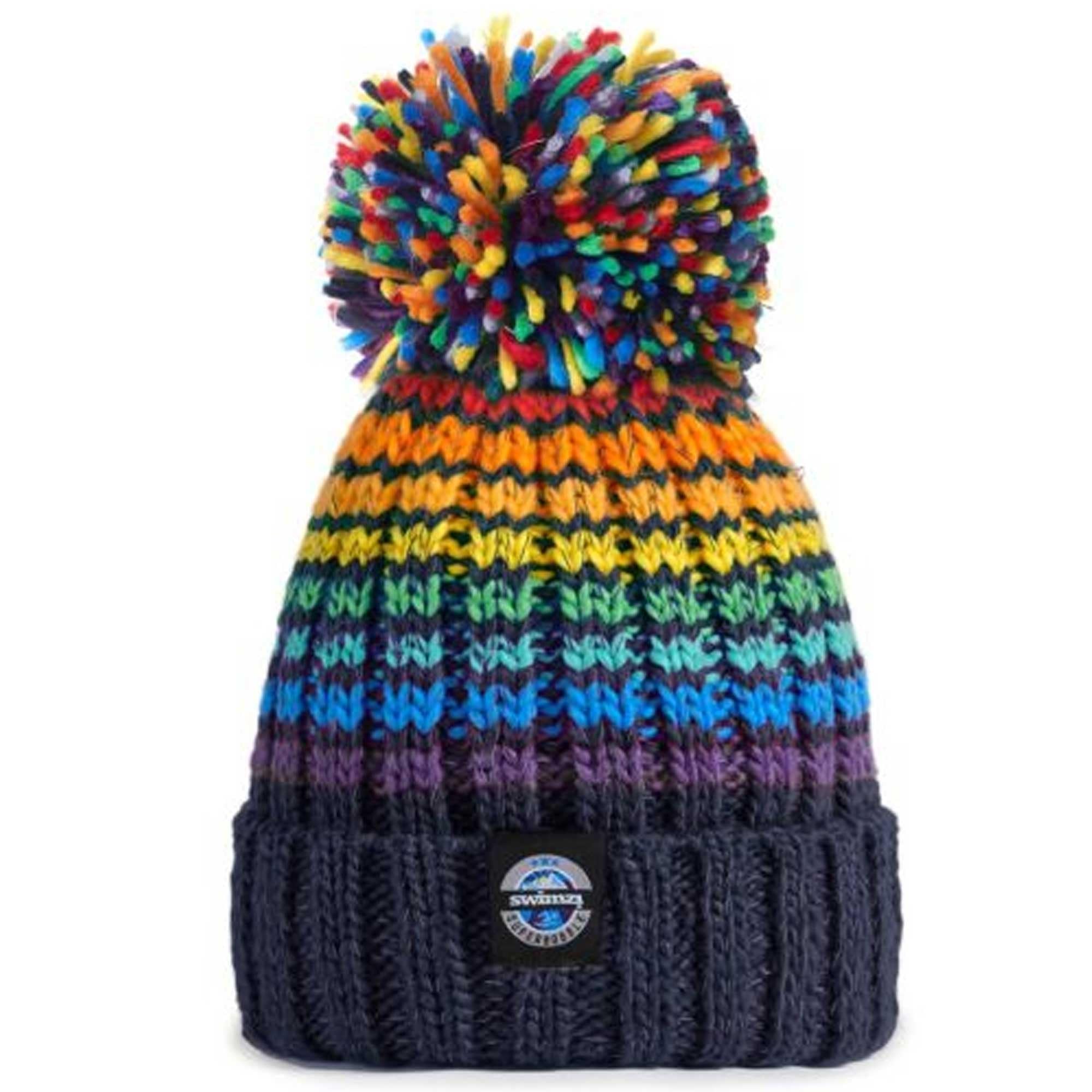 Superbobble Unisex Blue Beanie Bobble Hat - Rainbow Pride Midnight