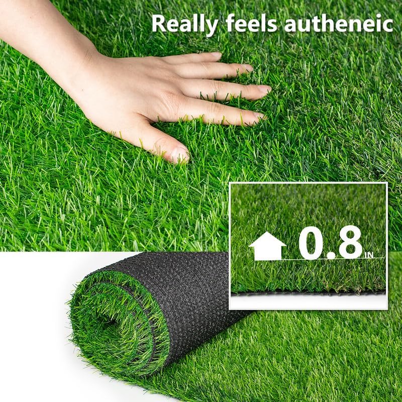 Luxurious Artificial Grass Turf Lawn Fake Grass 0.8 Inch Pile Height 3FTX18FT Realistic Synthetic Grass PU Backing Indoor/Outdoor Pet Faux Astro Rug Carpet for Garden Patio Balcony