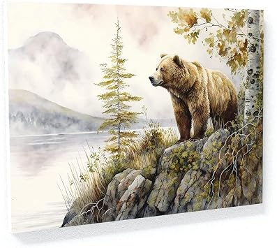 Sense Canvas Bear Realistic Kodiak 11 Canvas Art - Home Decor Wall Art Print Poster Painting Large 40x30 / 0.75"
