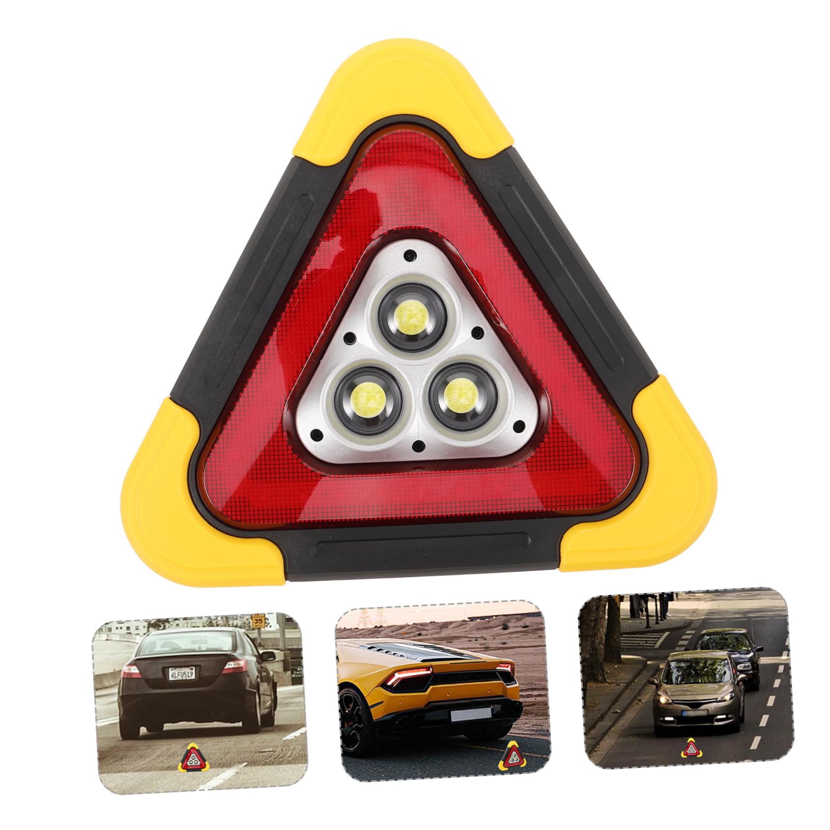 PRETYZOOM Luces De Emergencia Del Vehículo Triangular Para Condujo Brillante Auto Advertencia Lado Amarillo Portátil Triángulos Camiones Solar Material Reflectante De Pvc