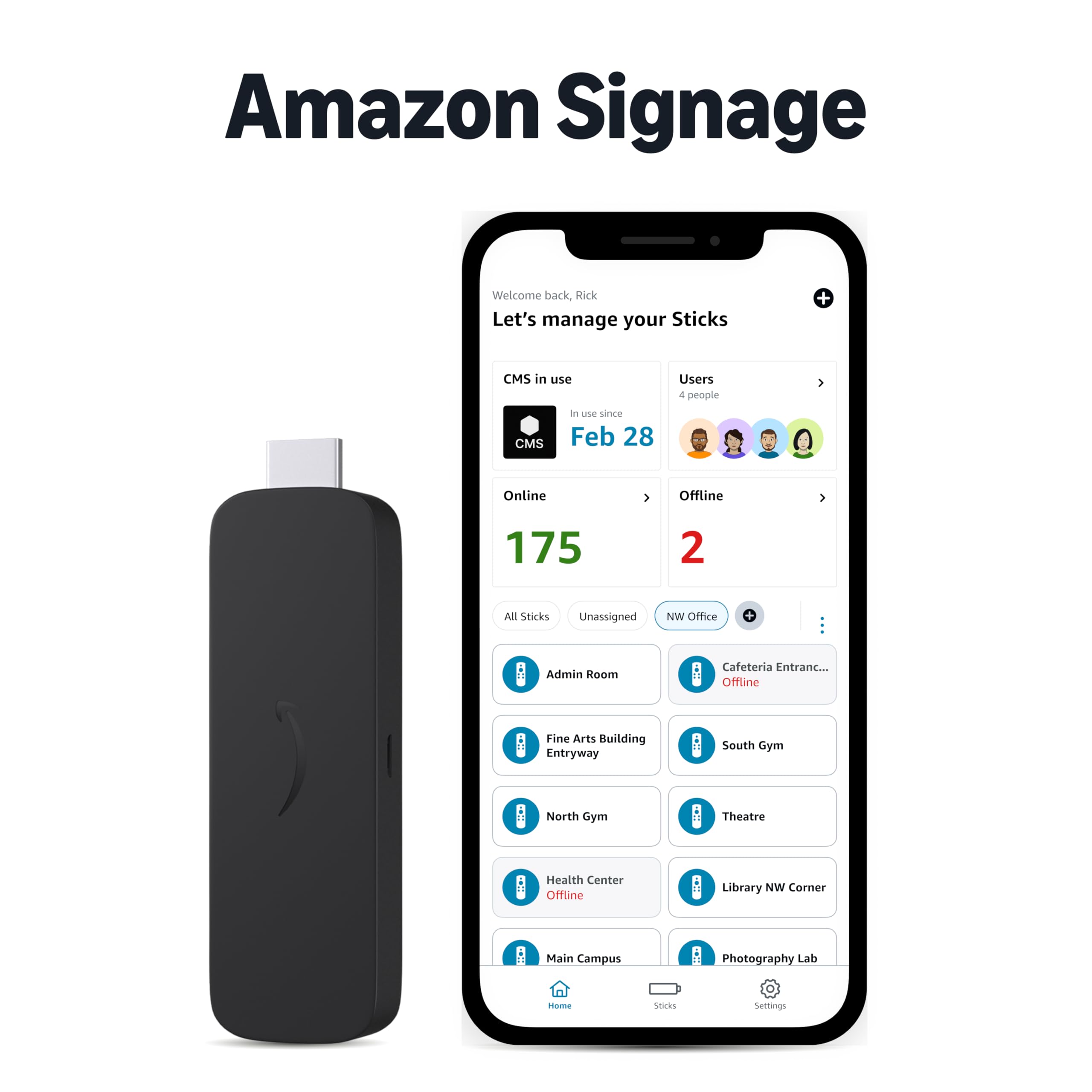 Amazon Signage Stick – Professional Digital Signage 4K Media Player – Designed for Businesses of All Sizes, Easy Setup with free Mobile App, and CMS Compatibility