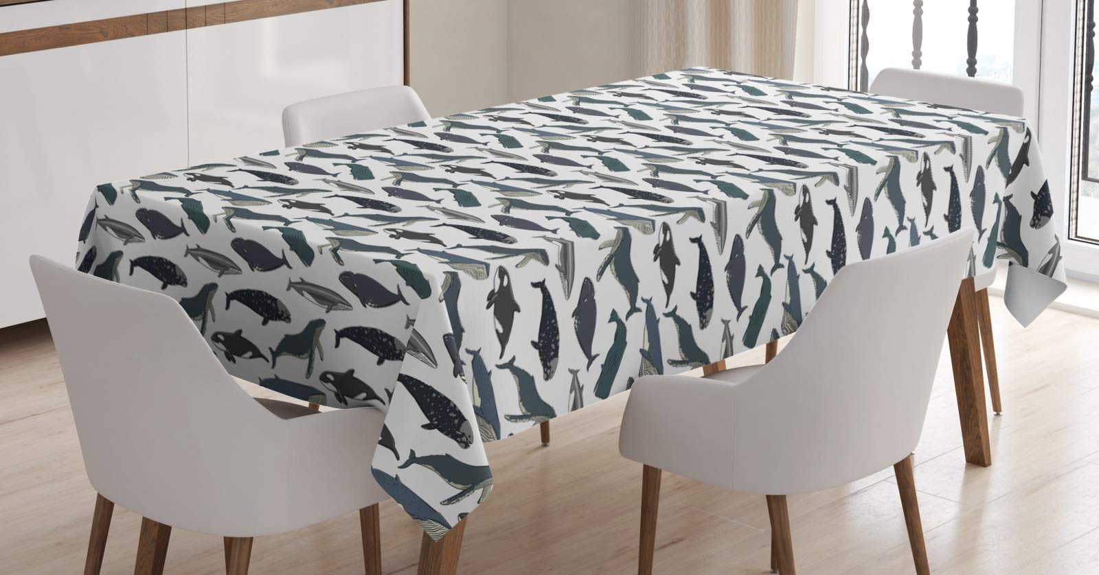 ABAKUHAUS Balena Tovaglia, Balene acquatica Specie Marine, Rettangolare per Sala da Pranzo e Cucina, 140 cm x 170 cm, Blu Ardesia Purpleblue