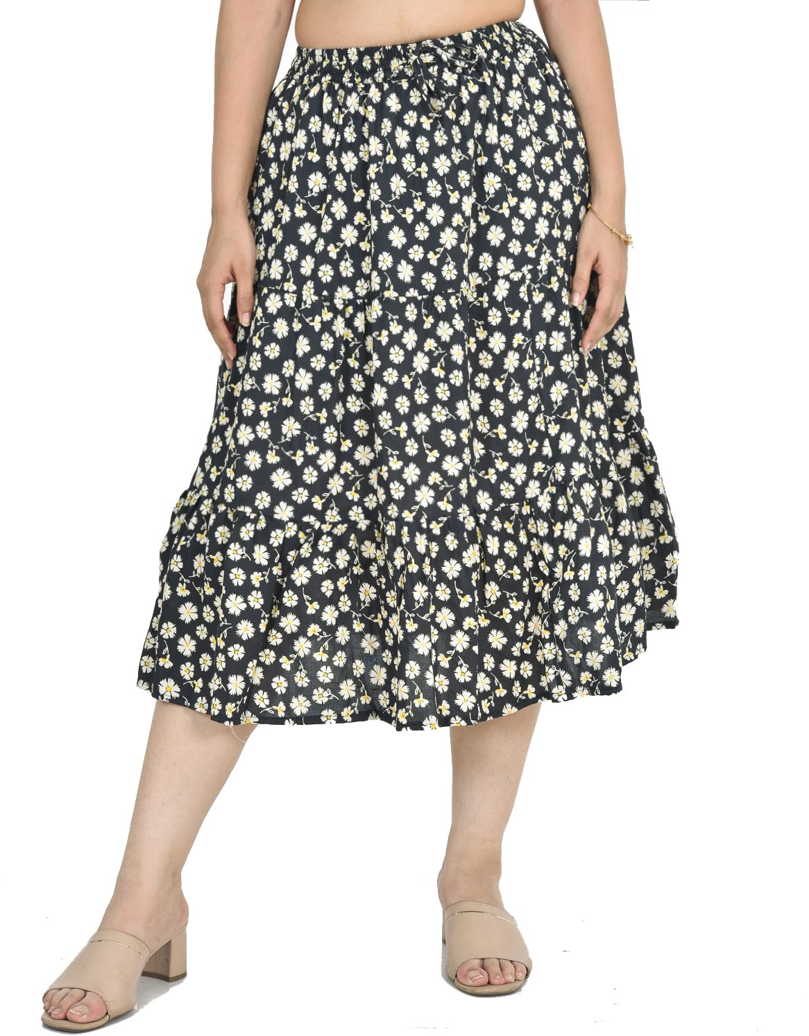 cotton breeze Women's Midi A-Line Skirt (FP555_White_Free Size)-picture-36