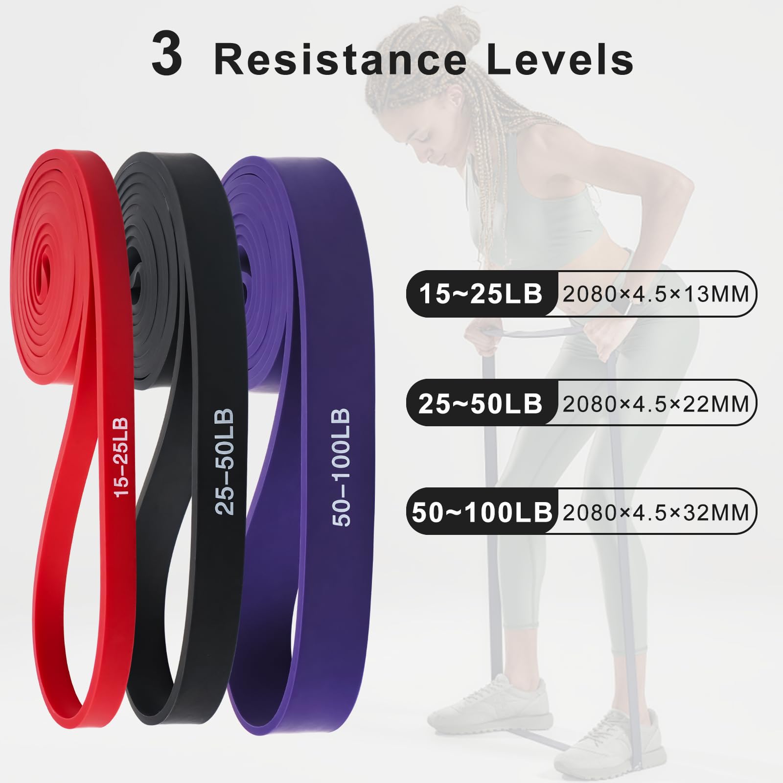 Elastici Fitness, 15-100LB Elastici Palestra, 100% Lattice Elastico Fitness, Elastico Palestra Pilates Yoga Powerlifting Crossfit Uomini Donne