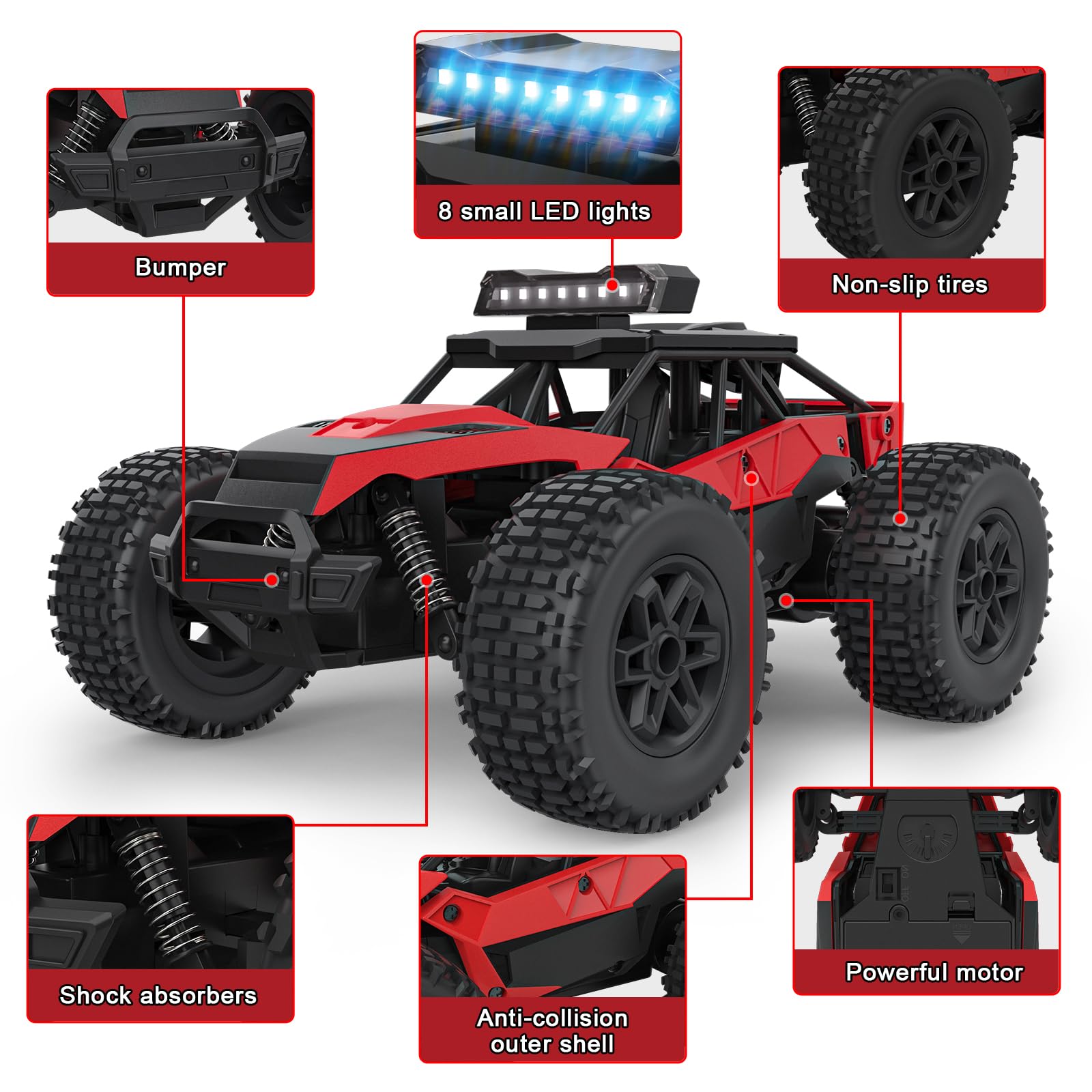 Macchina Telecomandata Offroad Monster Truck, Macchinina Radiocomandata Auto RC Car Veloce 22 KM/H 2.4GHz Giochi Bambini 6 7 8 9 10 11 12 Anni Gioco Bimbi Regalo Compleanno Giocattolo Veicolo