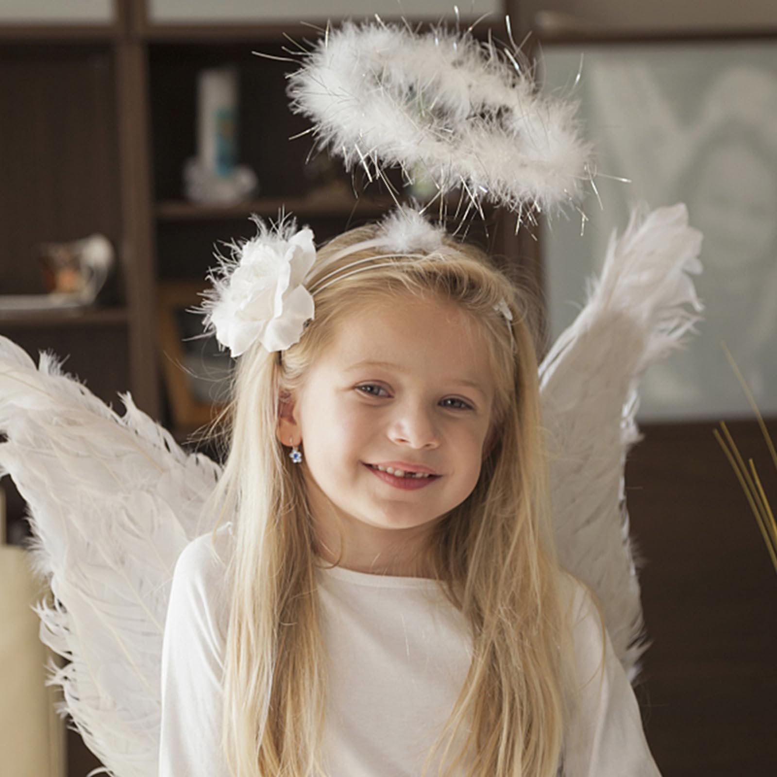 2 Fasce Capelli Con Piume Angelo - Aureola Bianca Per Costumi Halloween E Feste - Foto 12