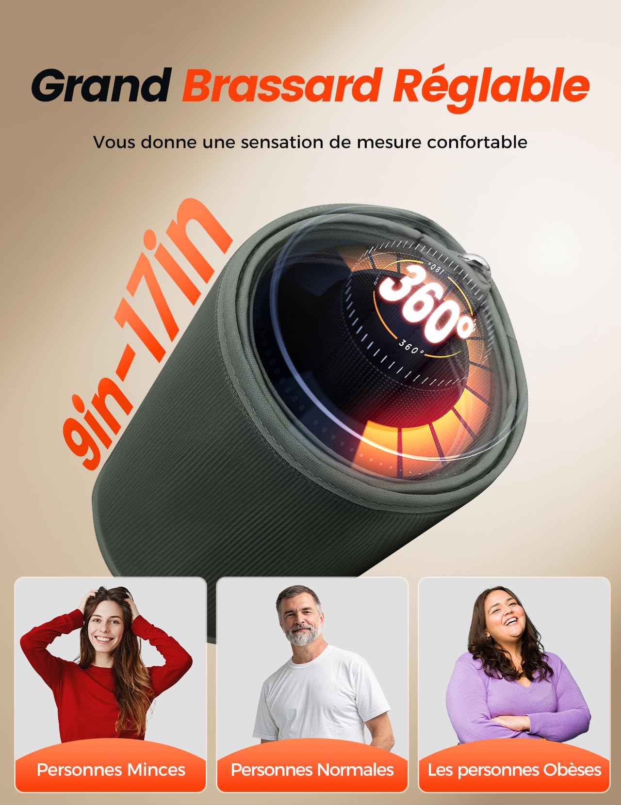 Tensiomètre Bras Professionnel avec écran LED HD, Circonférence 22-42 cm, 2 x 199 Utilisateurs, Batterie AA/Type-C