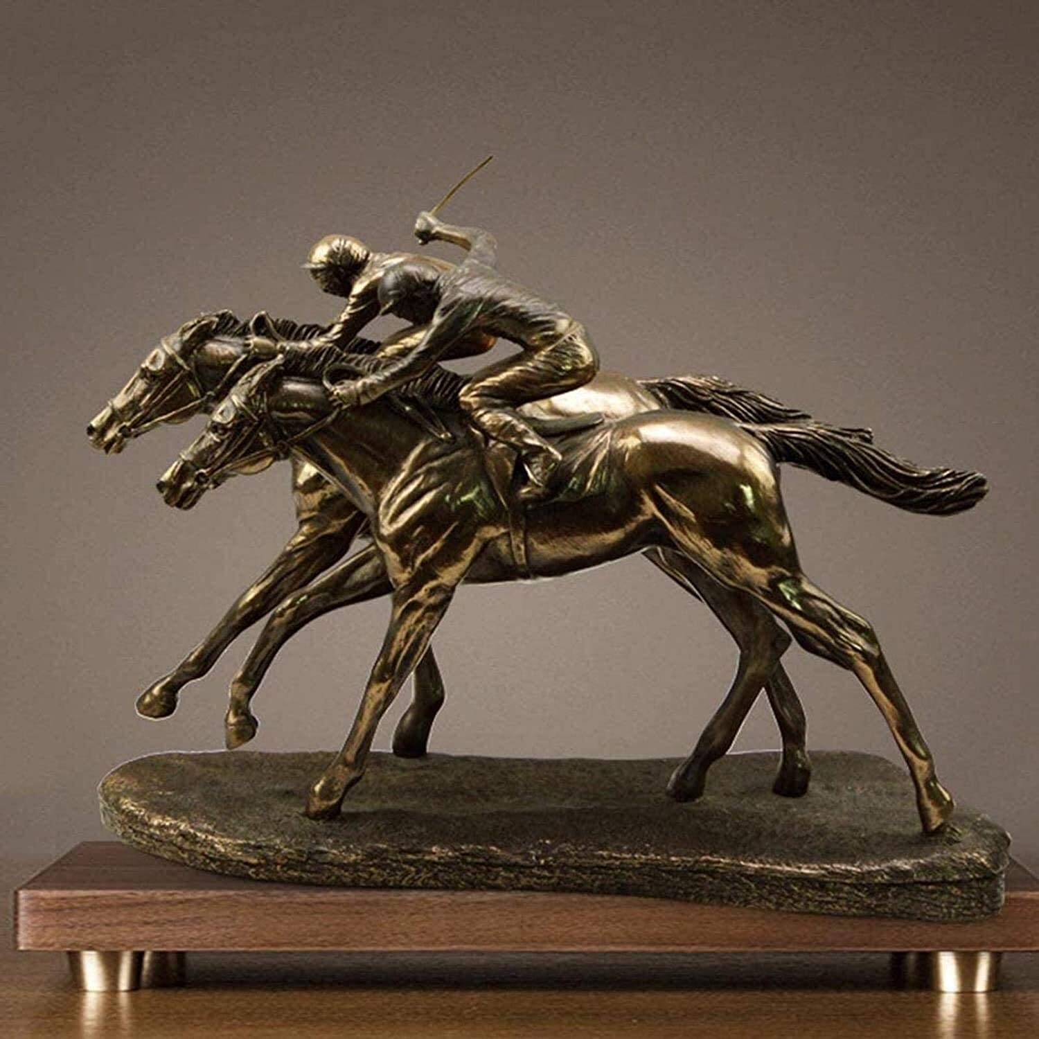 Amazon.co.jp: ダブルジョッキーチェイサー置物彫刻彫刻競馬装飾像装飾