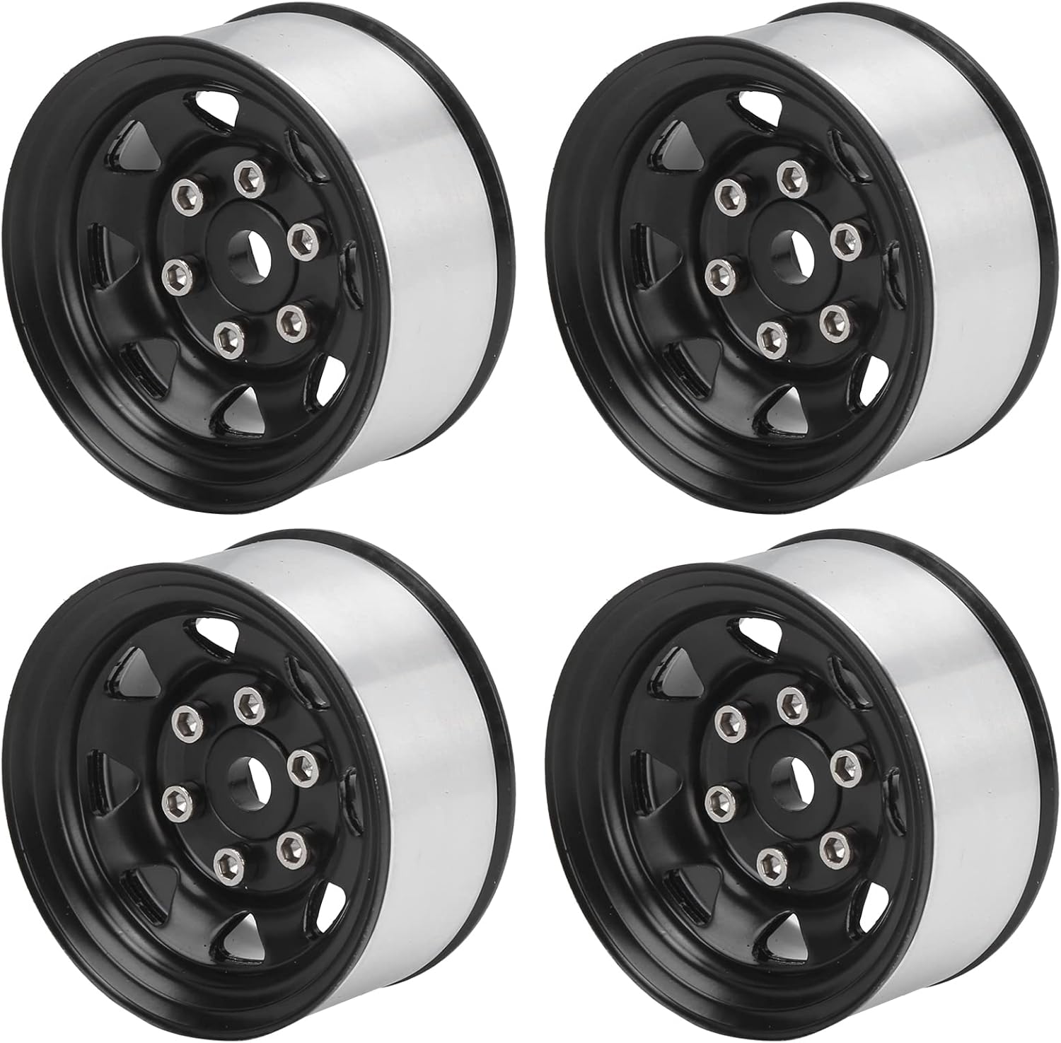 VGEBY 4 Pcs 1.55 Inch Universal RC Wheel Rim Hub for AX90069 Crawlers, Zinc Alloy Material for Improved Stability and Performance (Black) 1.5 Beadlock Wheels