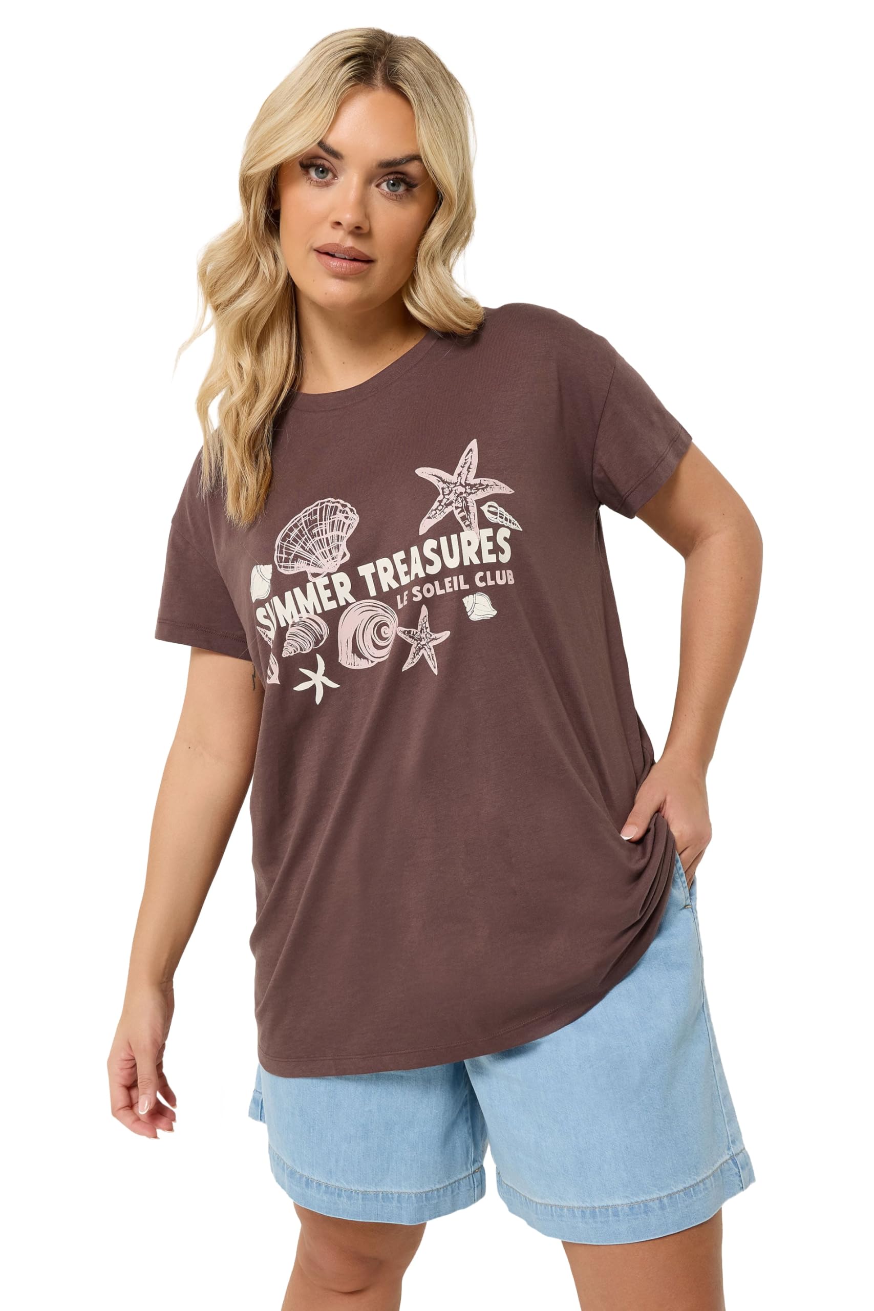 Yours Women's Chocolate Curve Brown 'Summer Treasures' Slogan T-Shirt - Plus Size Curve