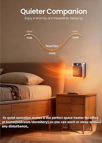Miniatura 4 de Calentador de espacio de pared enchufable con control remoto, calentadores portátiles inteligentes de ahorro de energía con termómetro ajustable,