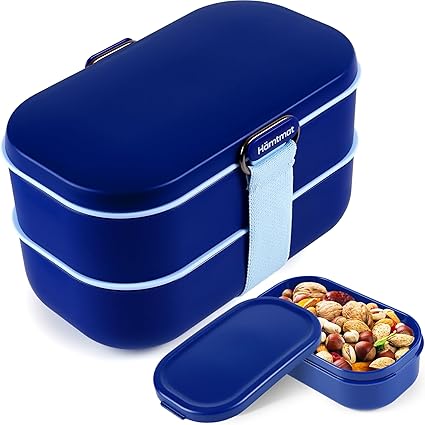 HAMTMAT Bento Lunch Box All-in-One - 2 Food Containers, Cup, Spoon, Fork, Chopsticks, Leakproof Lids with Air Vents. For Women, Men, Teens. Portable for Work, Lunch, Travel. Mariana Trench Color