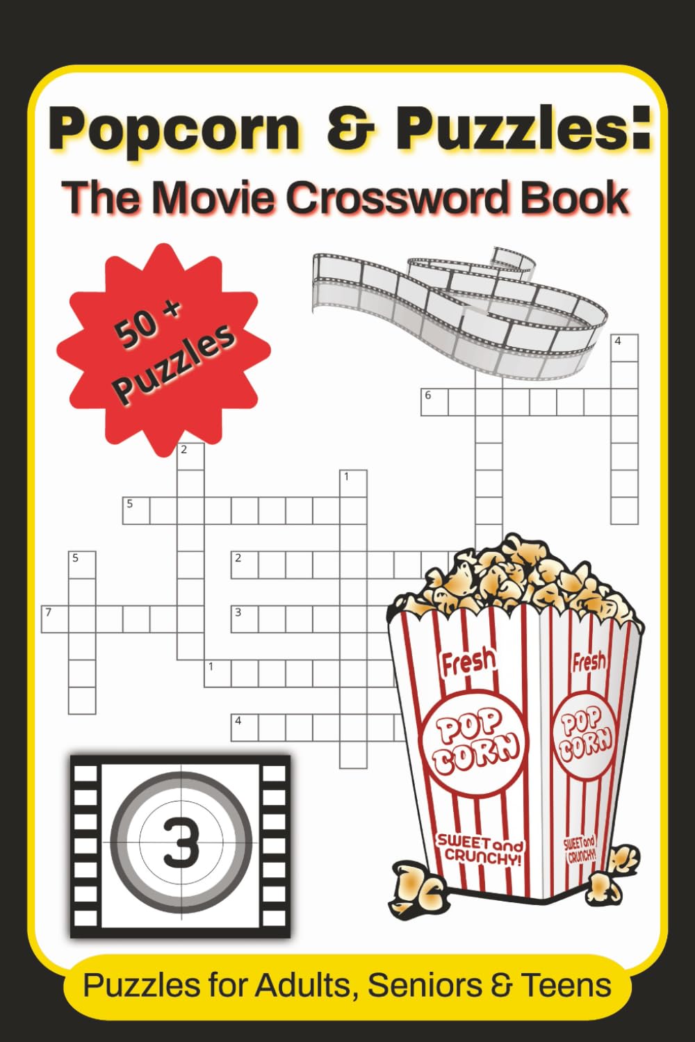 Popcorn & Puzzles: The Movie Crossword Book: Crossword Puzzles with Easy to Read Print about Movies, Actors, Actresses and More| 6x9 inches, 120 ... Gift for Vacations, Holidays and Relaxation