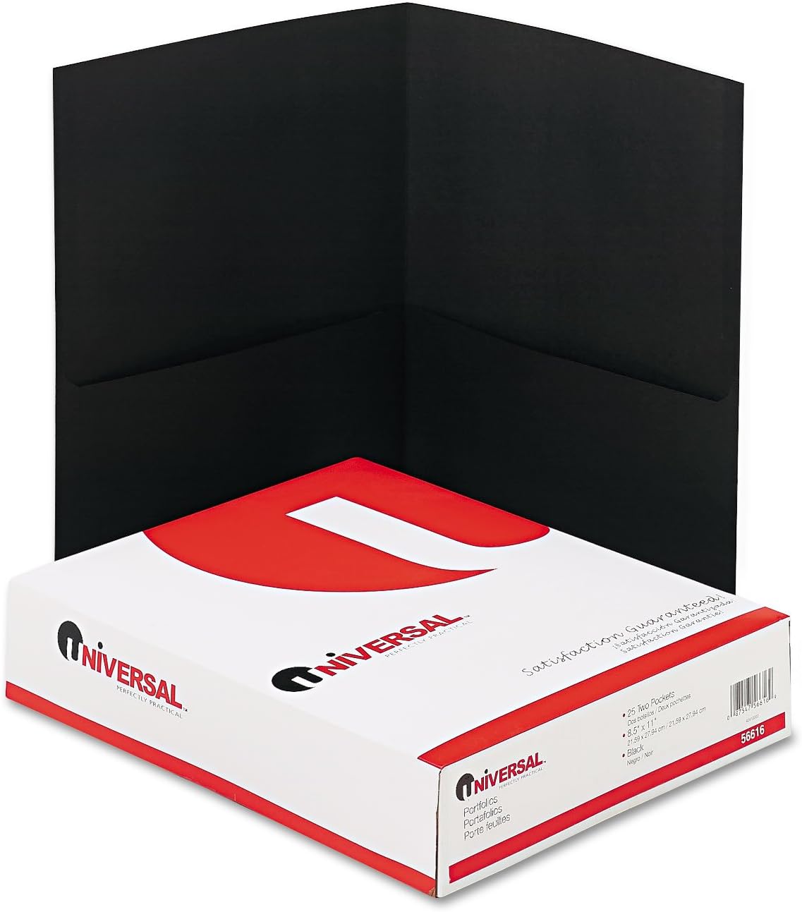 Universal UNV56616 11 in. x 8.5 in. Embossed Leather Grain Paper 2-Pocket Portfolio - Black (25/Box)