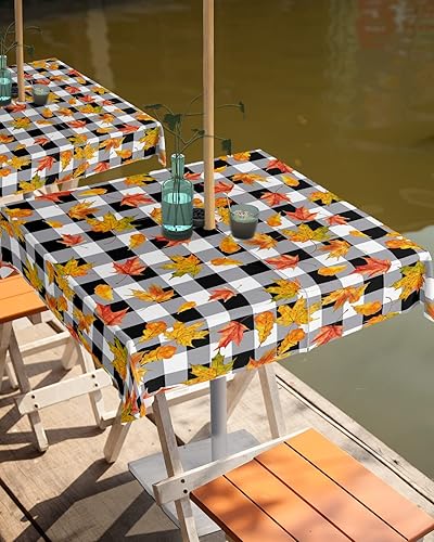 Miniatura 2 de Falling Leaves - Mantel cuadrado para exteriores con agujero para sombrilla de 60 x 60 pulgadas, sin arrugas, lavable, cubierta impermeable con