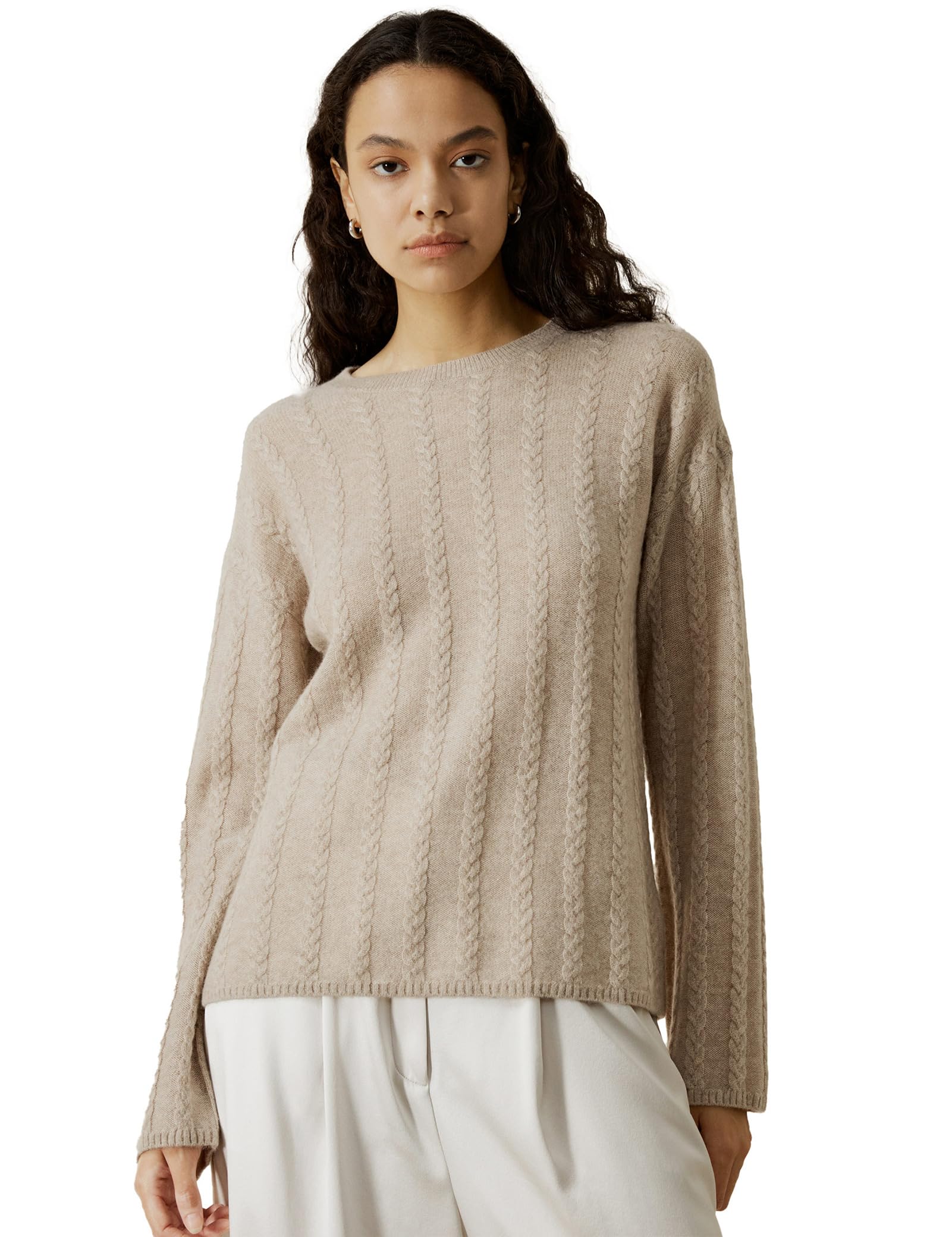 LilySilk Damen Oversized Pullover Drop-Shoulder 100% High-Premium Baby Kaschmir Kausal Kabel Strickpullover für Herbst