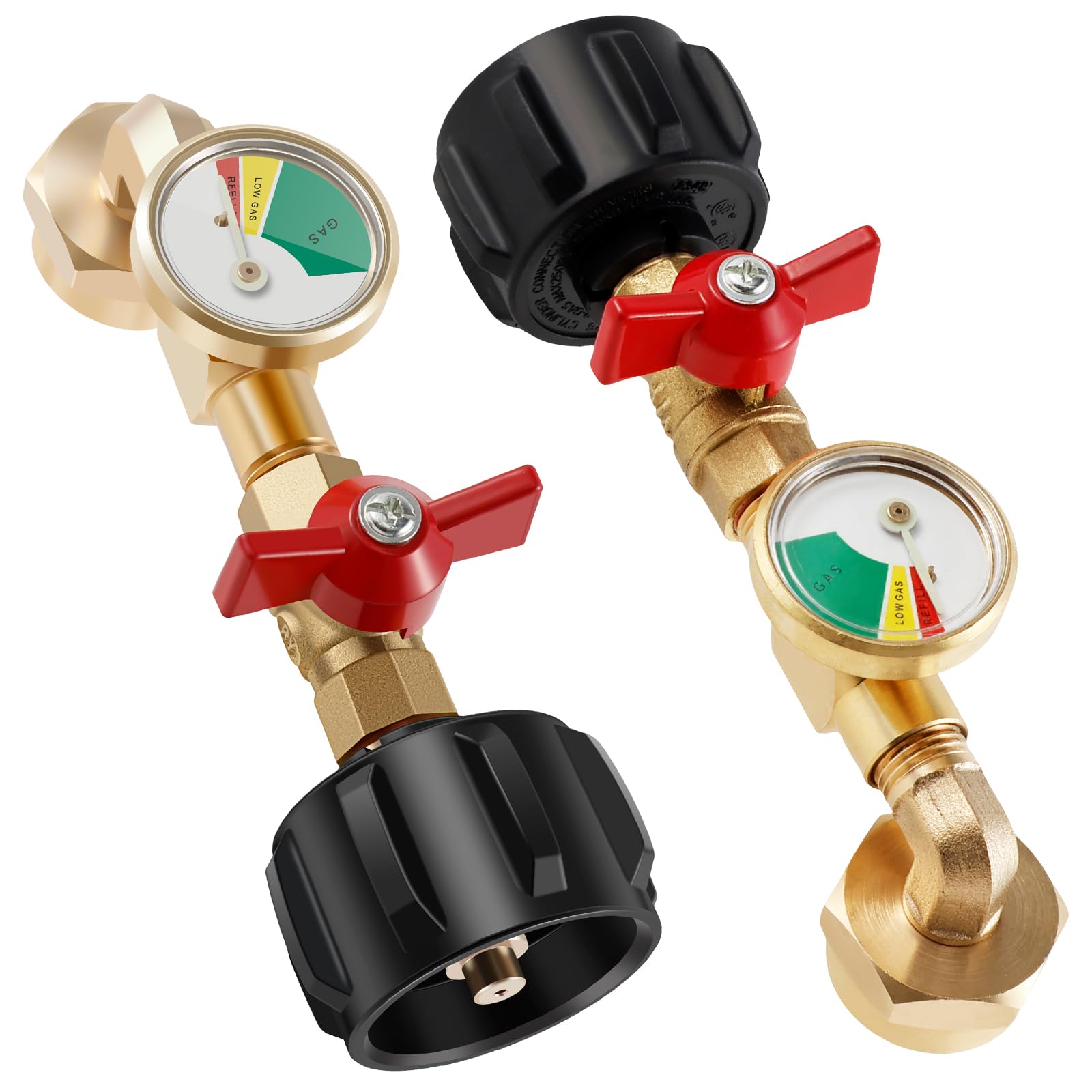 2 Pack Propane Refill Adapter with Valve and Gauge, Fill 1 Pound Bottles from 5~40 LB Tank, Fits QCC1 / Type1 Propane Tank and 1 lb Throwaway Disposable Cylinder Propane Bottle Connector