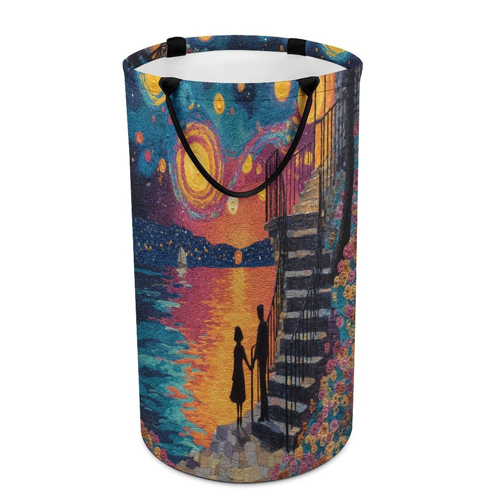 LUYYSKY Romantic Classic Starry Night Collapsible Dirty Clothes Basket, Modern Art Galaxy Sky Nebula Romantic Couple Portable Clothes Storage Basket