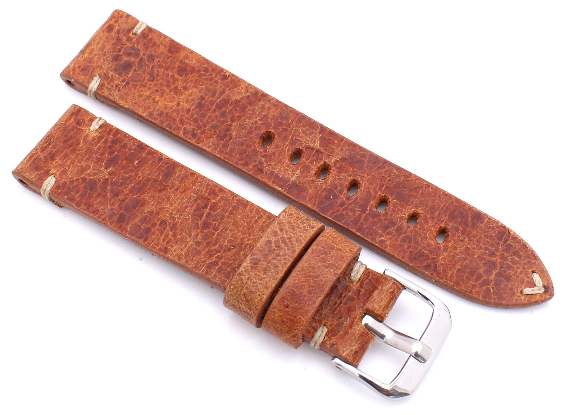 Sulla Rios1931 Bracelet de montre Tiber rustique vintage en cuir de vachette Taille moyenne | Fabriqué à la main en Allemagne ; cuir marron, largeur d'entre-corne moyenne, boucle ardillon, épaisseur 4,0 mm