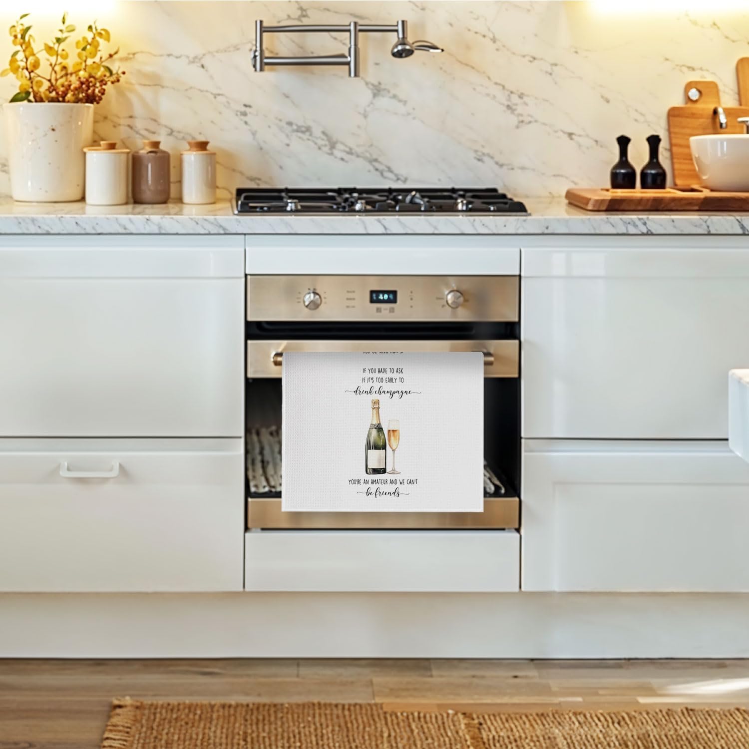 Champagne Friends Kitchen Towel - Funny Champagne Friends Decorative Waffle Dish Towels, Bar Cart Hand Towels, Funny Tea Towel for Kitchen, 16x24 Inch - Image 2