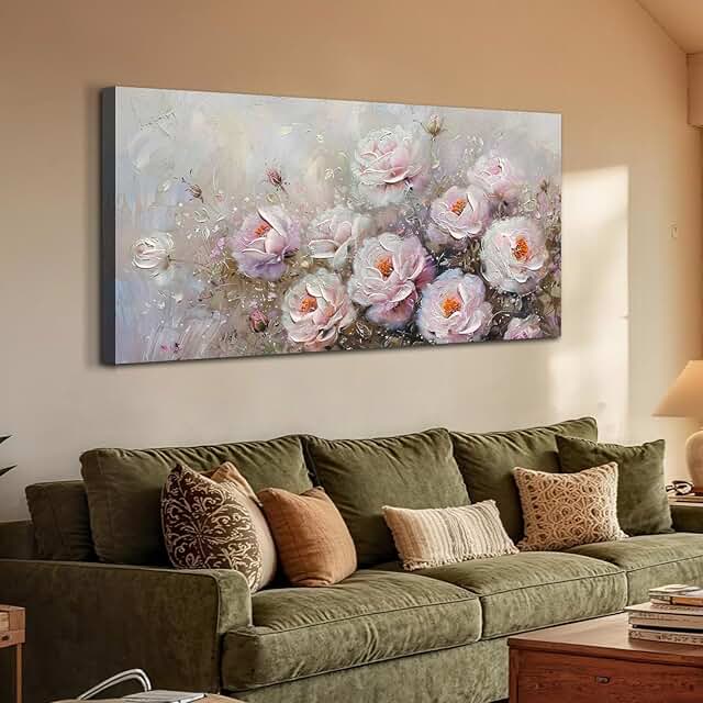 Acocifi Pink Flower Wall Art for Living Room Canvas Floral Picture Wall ...