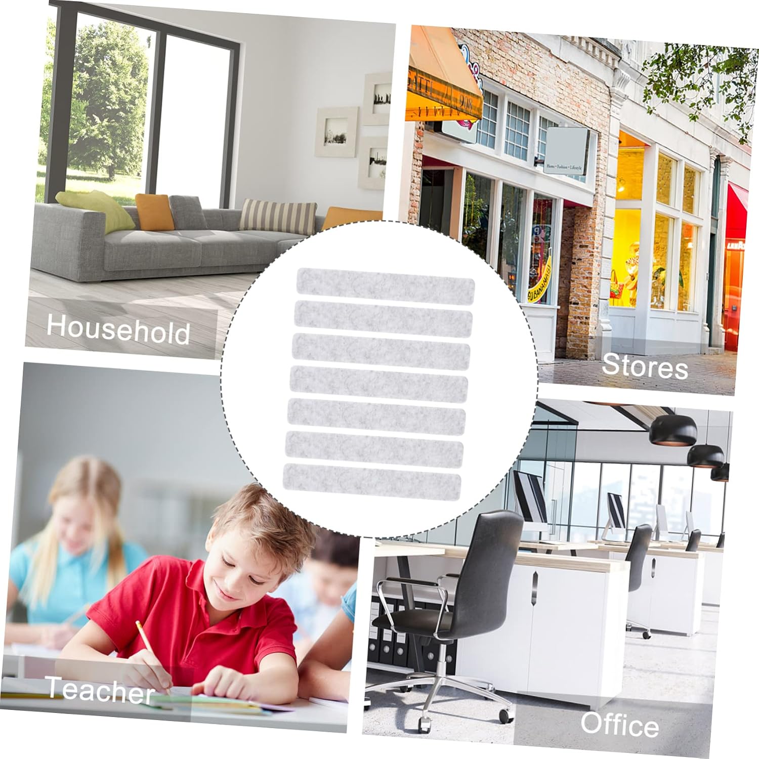 8 Pcs Felt Bulletin Board Strips Self-Adhesive Memo Strips for Photos Notes Wall Display Bar with Pushpins Suitable for Home Office Decor