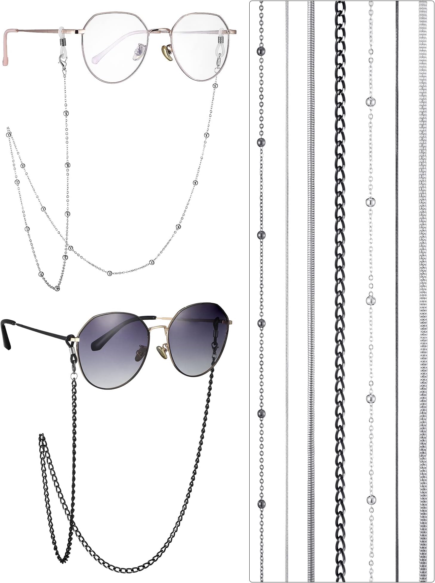 Konohan 7 Pcs Eyeglass Chains Eyeglasses Strap Glasses Holder Necklace Eyewear Chain Reading Lanyard for Glasses Women Men