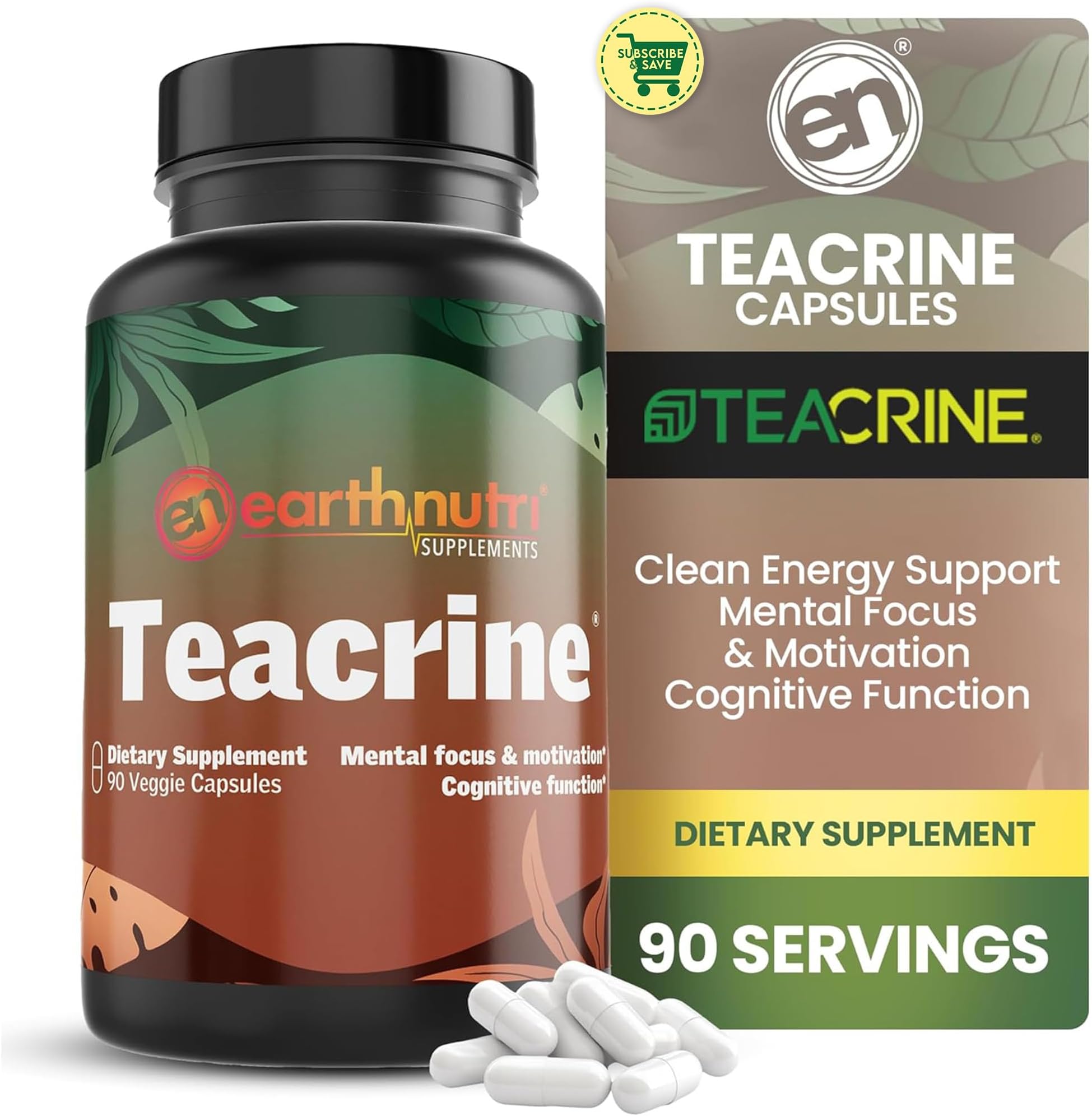 EarthNutri Theacrine Energy and Focus Supplement – Gluten and Additives Free – 1 Capsule Daily – Vegetable Capsule for Enhanced Alertness and Endurance – 250mg Theacrine Caps – (90 Count Unflavored)