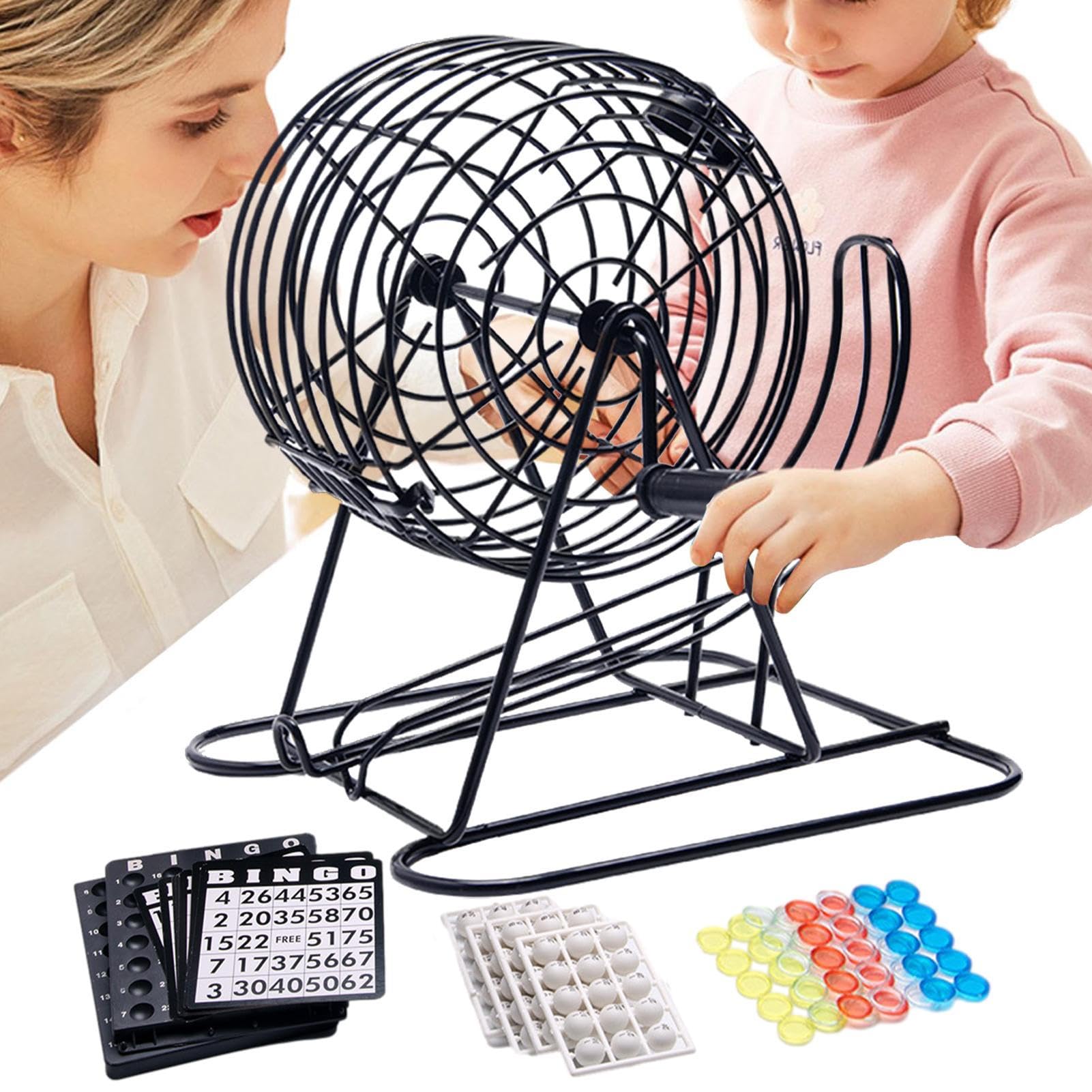 Bingo Brettspiel 20x21x21cm Spielset -o Spiel Metalltrommel Spielkarten, Aufbewahrungskäfig Set Gesellschaftsspiel Für Familienfeiern, Gruppenpartys, Büro, Schule, Geburtstage, Feier