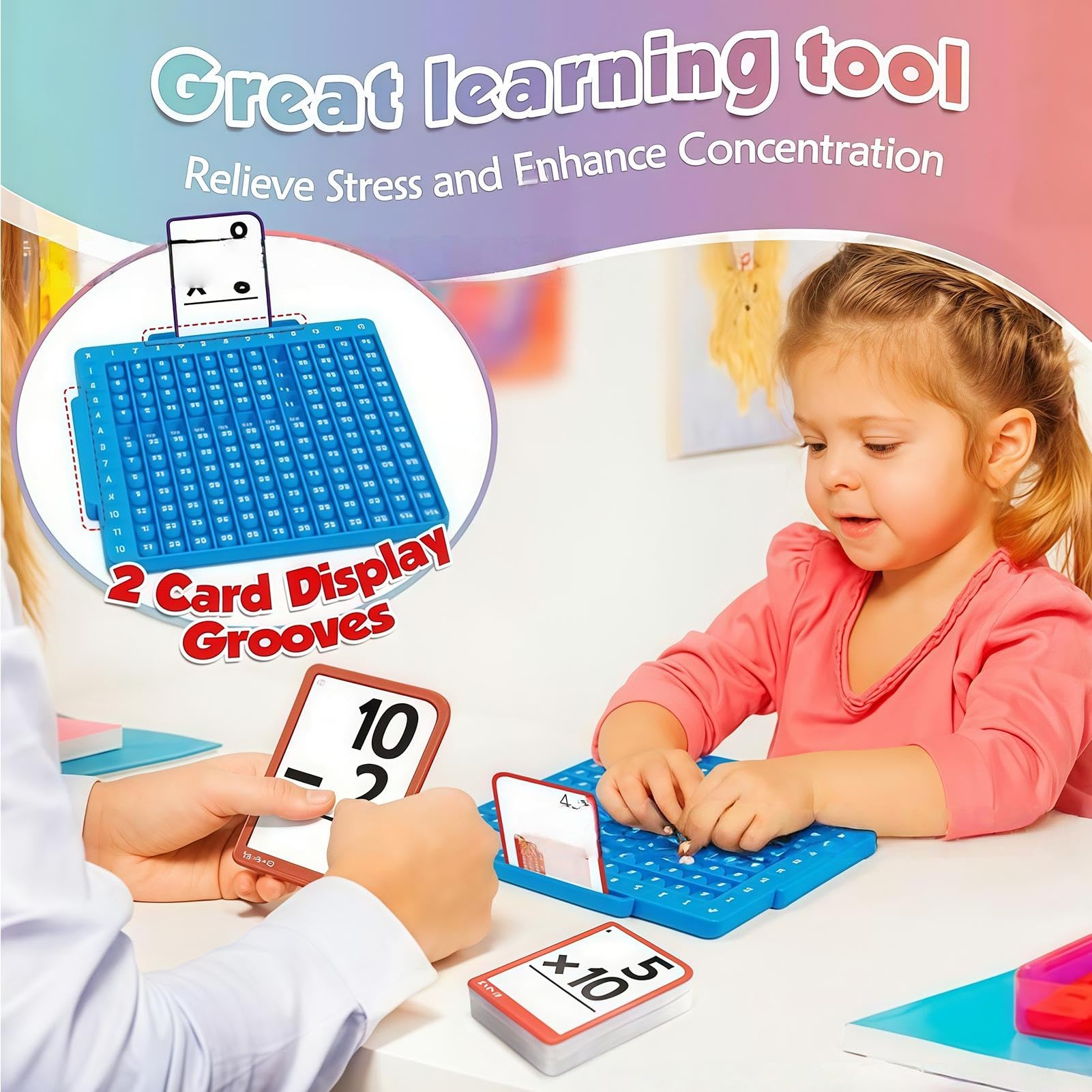Schede flash matematiche, set di apprendimento matematico, schede flash educative con bordo, 332 carte per addizione, sottrazione, moltiplicazione e divisione, silicone blu, età 6-12 anni, con anelli