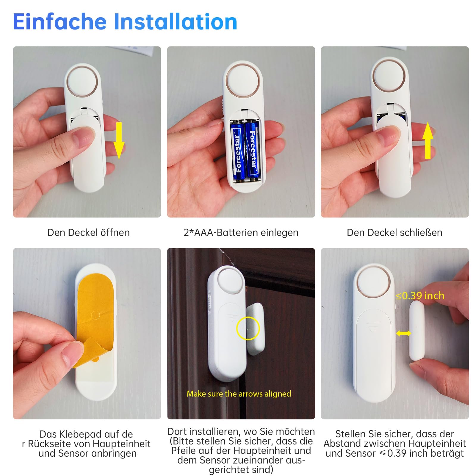 TOWODE Alarmanlage Haus & Wohnung - 3er Set Tür- und Fensteralarm mit Fernbedienung, 120dB Lauter Einbruchschutz, Kabelloser Türsensor & Fenstersensor, Kindersicherung, 3 Modi & SOS-Funktion