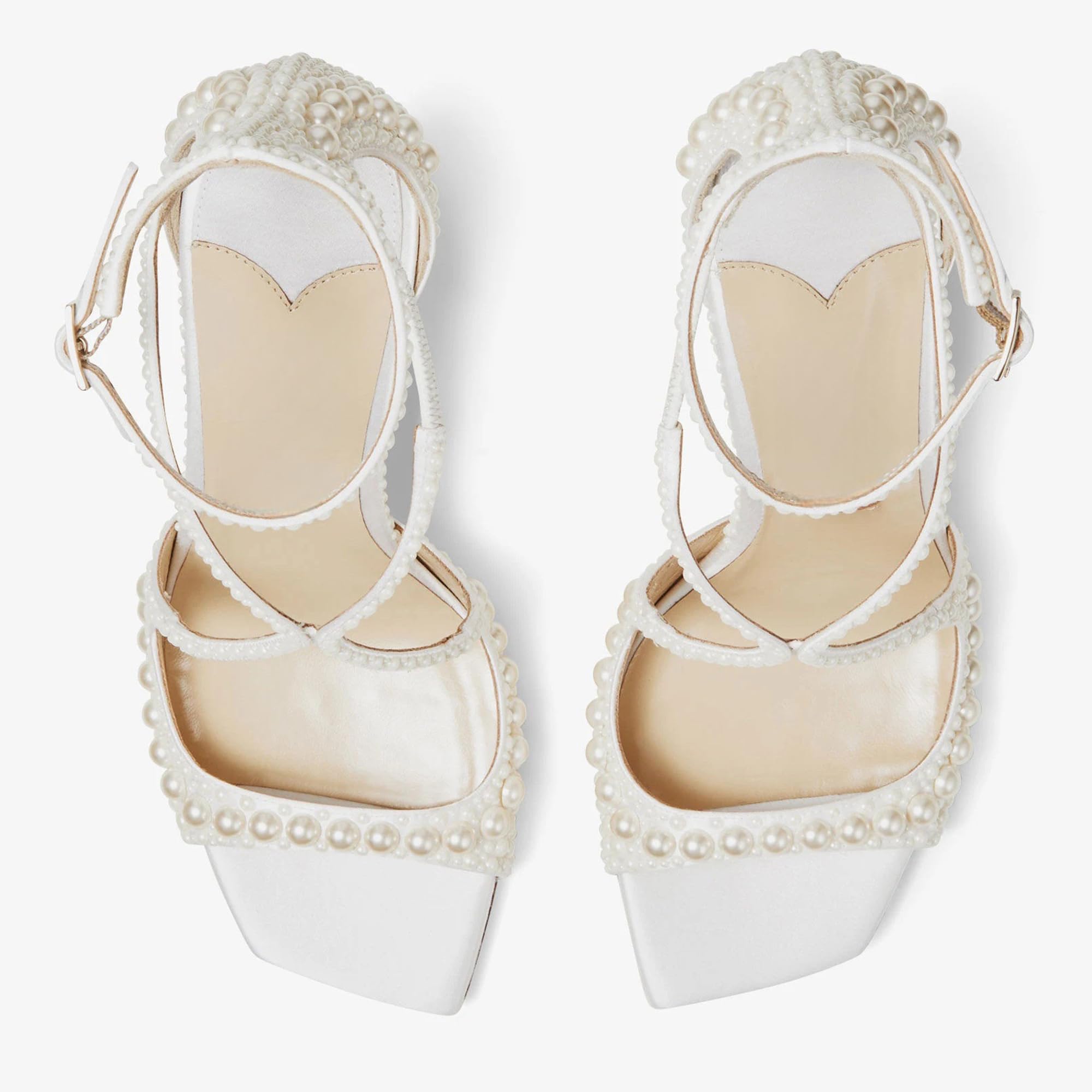 Braut Heels Sandalen, Weiß Offene Zehe Frauen Hochzeit High Heels Mit Perlenriemen Für Party, Täglich, Bankett