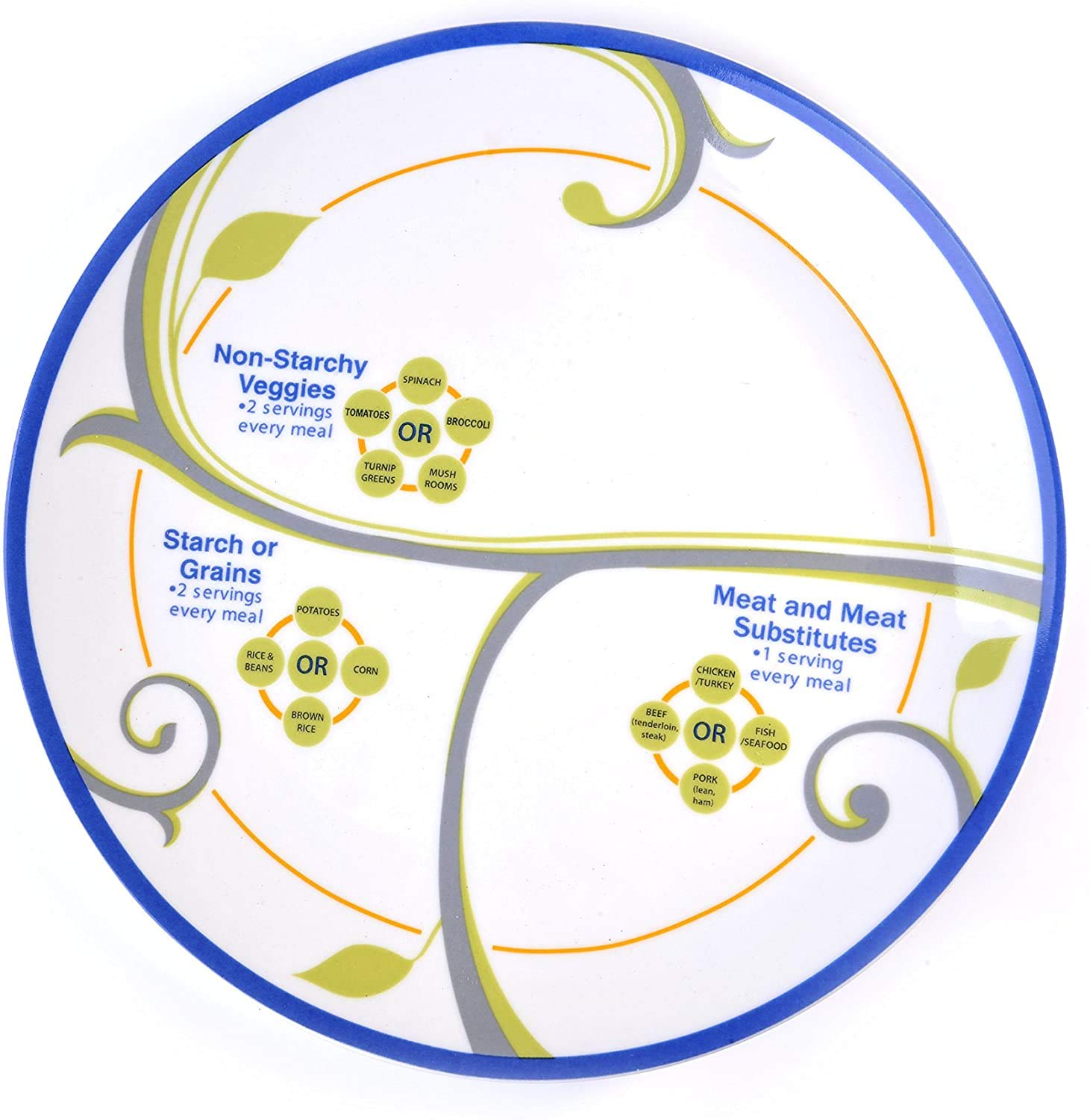 Precise Portions9 Inch Porcelain Divided Portion Control Dinner Plate for Adults and Teens - Includes a Nutrition Planning Guide - One Each