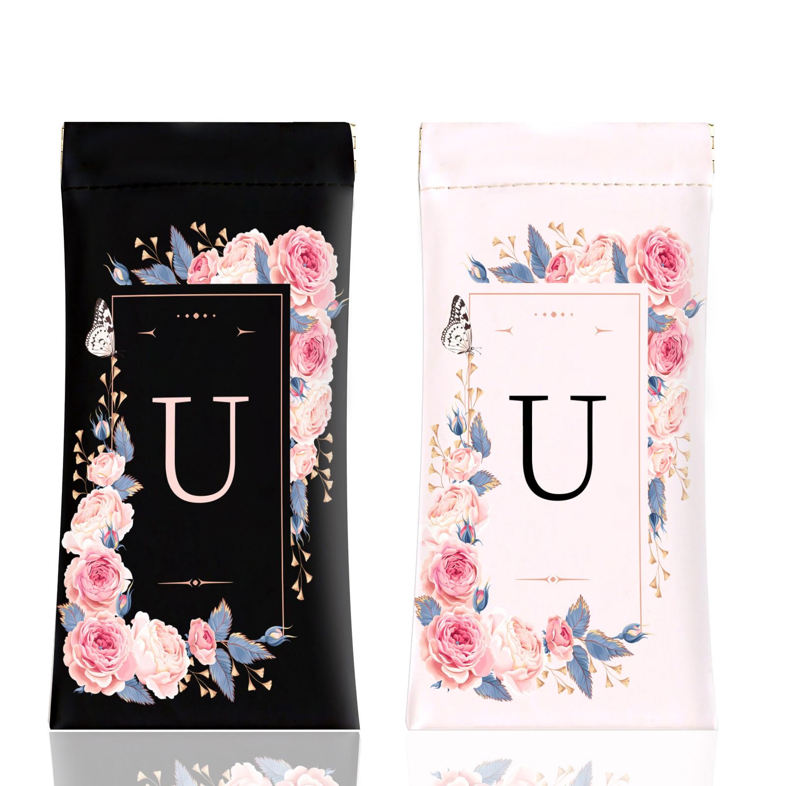 Anikathy 2Pcs Initial Letter Sunglass Eyeglass Glasses Case Soft PU Leather with Cleaning Cloth Cute for Men Women Girs