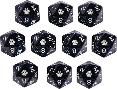 10-Pack Black D20 Dice Glitter 20 Sided Dice for DND Tabletop Games