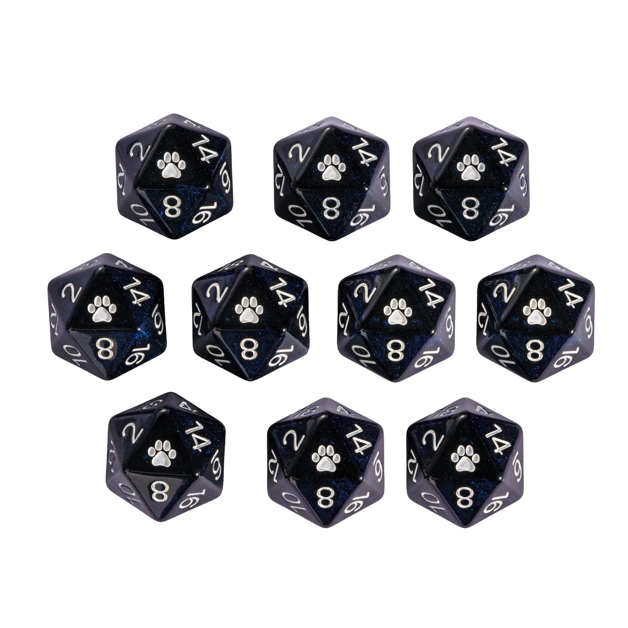 HDdais 10 Pack Glitter D20 Dice, Set of 10, 20 Sided Dice Black Mixed Blue D20 Polyhedral Dice for DND RPG Tabletop Game