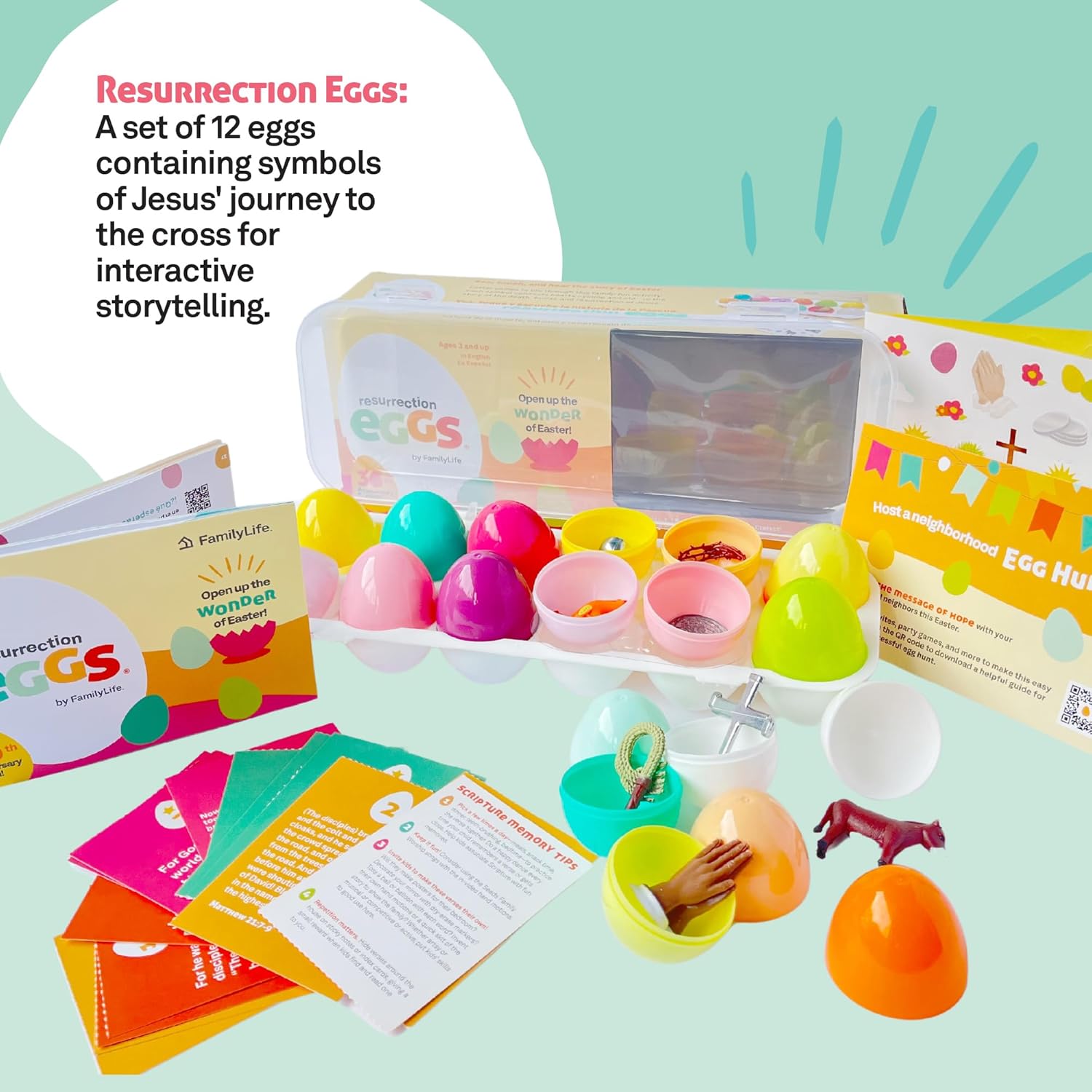 FAMILYLIFE Complete Resurrection Eggs Bundle – Interactive Easter Story Set – Hands-On Toddler Easter Activities – Resurrection Eggs, He is Risen Easter Coloring Book & Jesus is Savior Storybook