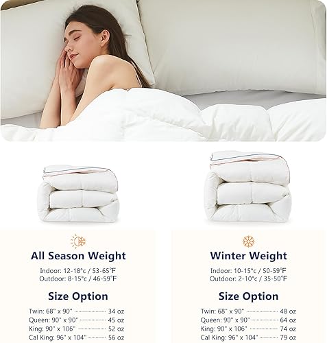 Miniatura 7 de Homemate Edredón de plumón de ganso tamaño Queen, relleno de edredón de plumón blanco, caja deflectora, cálido para invierno, edredón de plumas