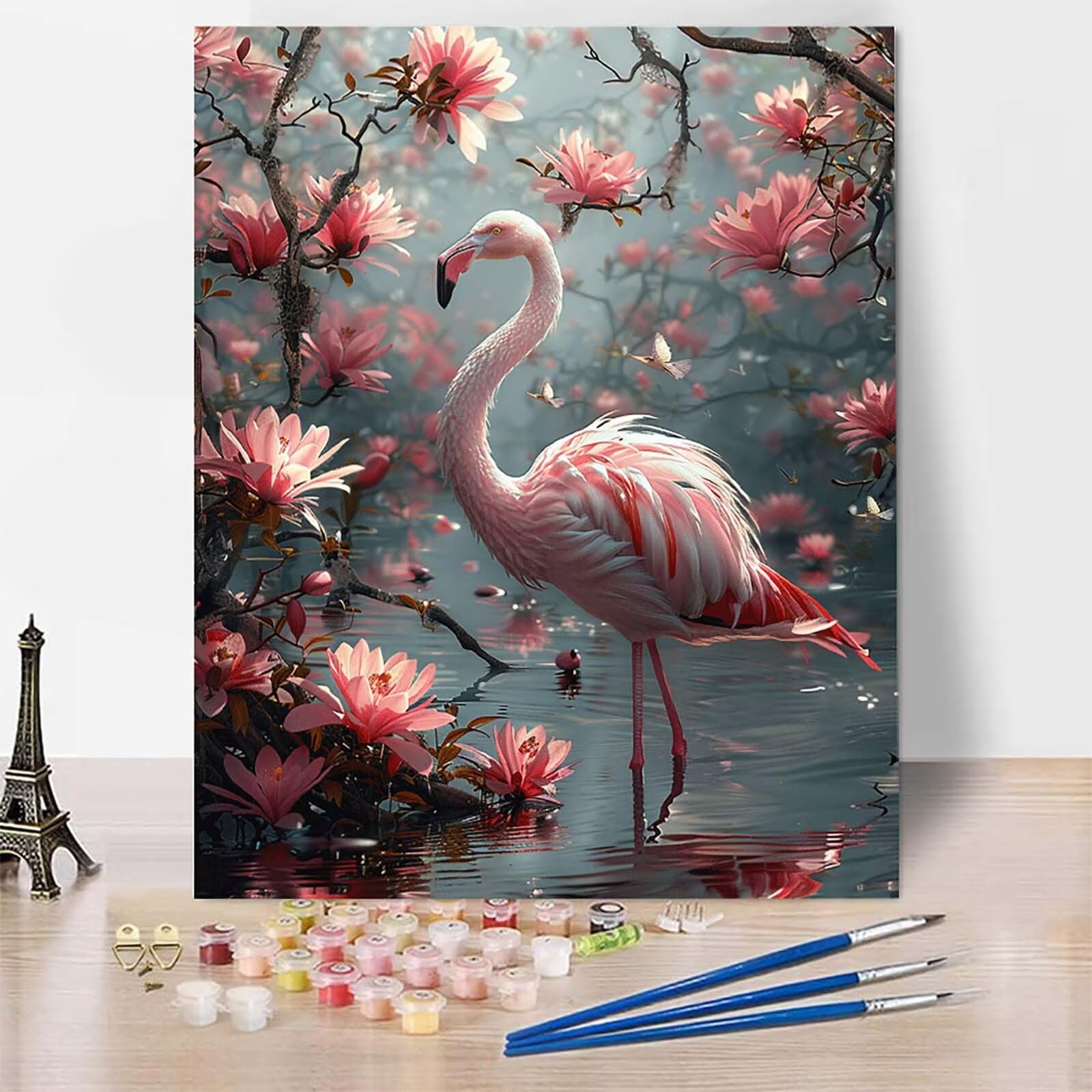 Animal Paint by Numbers for Adults, Paint by Numbers Flamingo Pattern Design, Color Acrylic Oil Painting Kits with 3 Brushes DIY Hobbies for Adults Women Gifts, Home Room Decor, 40x53in -zp253XB