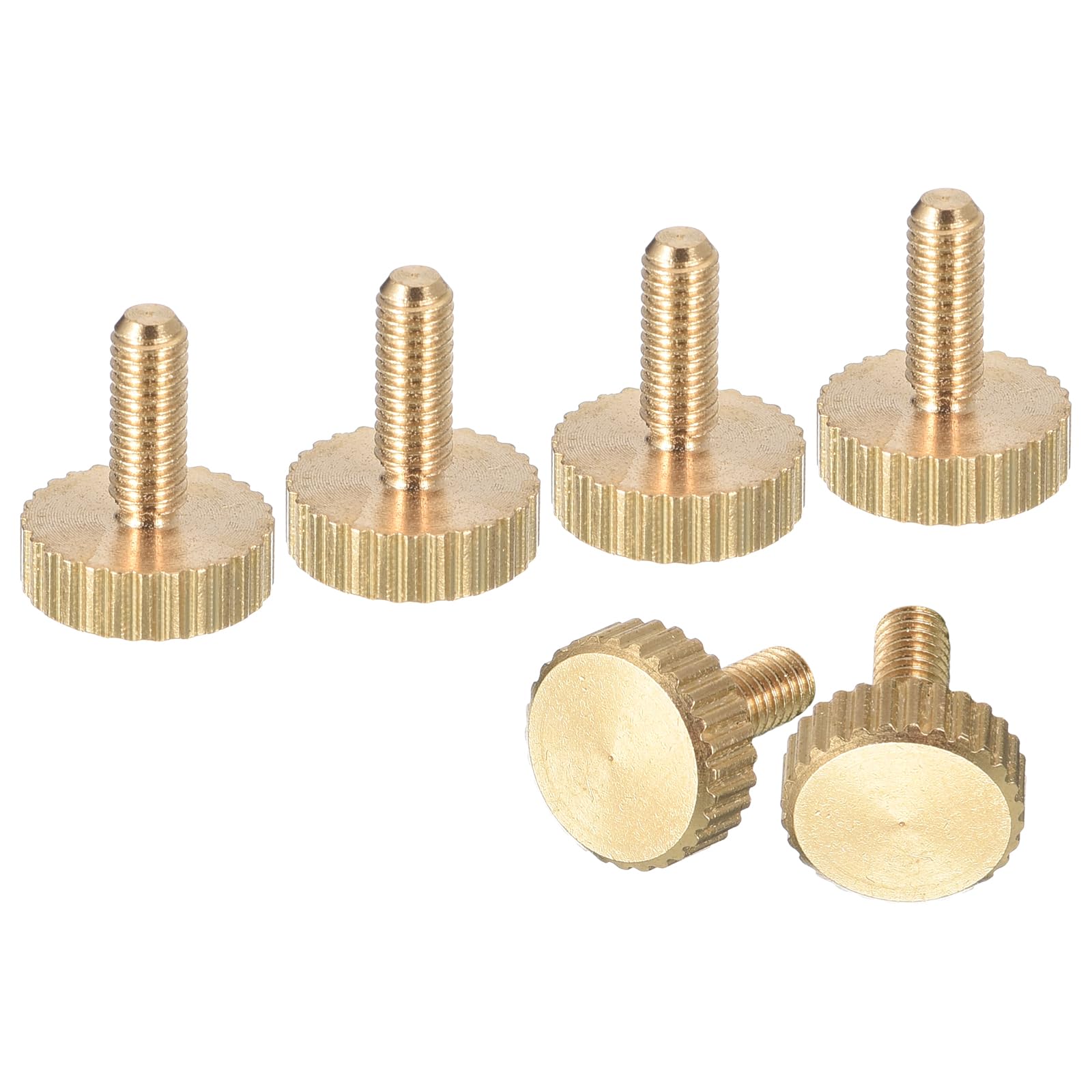 sourcing map M3x8mm Knurled Thumb Screws, 6pcs Flat Knurled Head Fully Threaded Brass Thumb Screws Bolts Grip Knobs Fasteners