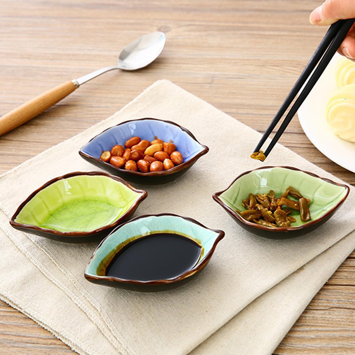 Amazon.co.jp: LEFV リーフディッシュ 中華陶器醤油 磁器皿セット