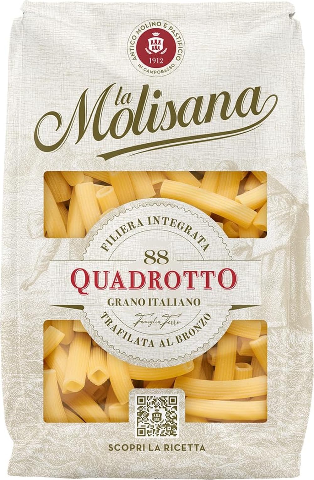 La Molisana, Quadrotto n. 88, Pasta da Solo Grano Italiano - Trafilata al Bronzo, Ruvida e Tenace con Eccellente Tenuta in Cottura - Confezione da 500 g