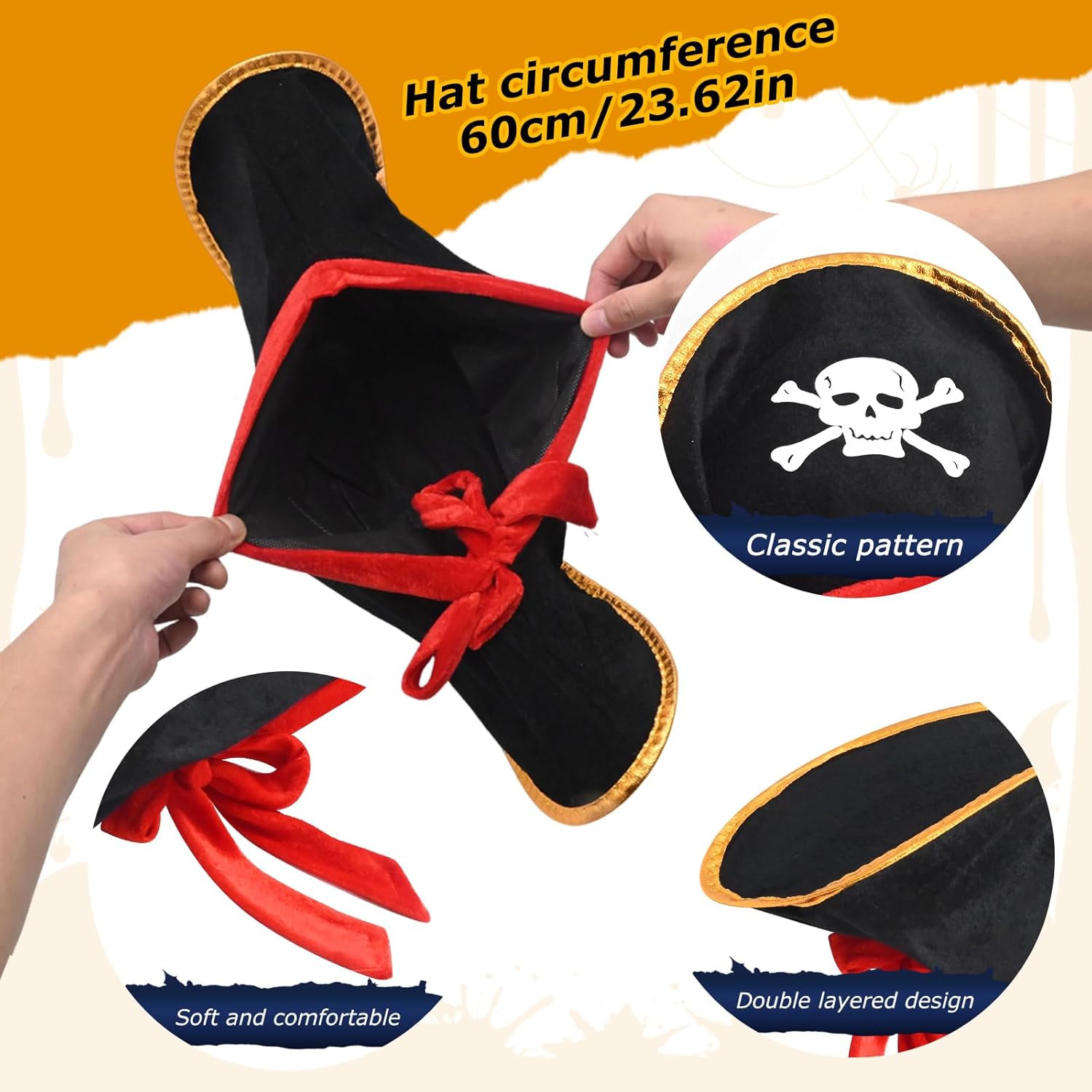 MDEOOSKY 6Pcs Pirate Costume Set, Black Eye Patch Headband Skeleton Captain Hat Standing Shoulder Parrot Pirate Gun, for Plays Costume Party, School play, Cosplay - Image 5