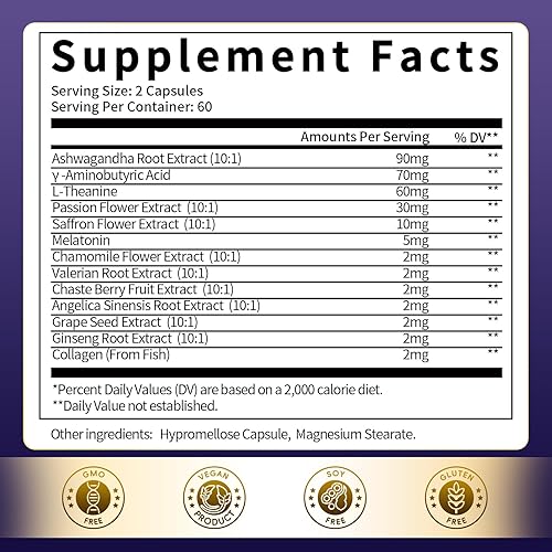 Miniatura 7 de GPGP GreenPeople Melatonina 5mg Extra Strength  Suplemento extra fuerte para adultos, ayuda para dormir con Ashwagandha, azafrán, L teanina, raíz de