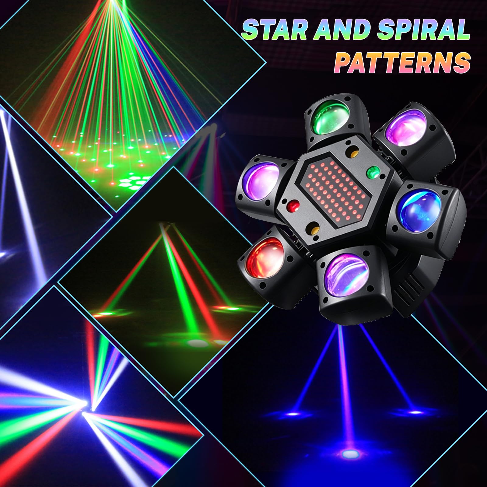 80 W Moving Head DJ Effet lumineux avec télécommande et contrôle de la musique Lumière stroboscopique avec 6 bras d'éclairage, 4 modes de fonctionnement, éclairage de scène pour fêtes, spectacles