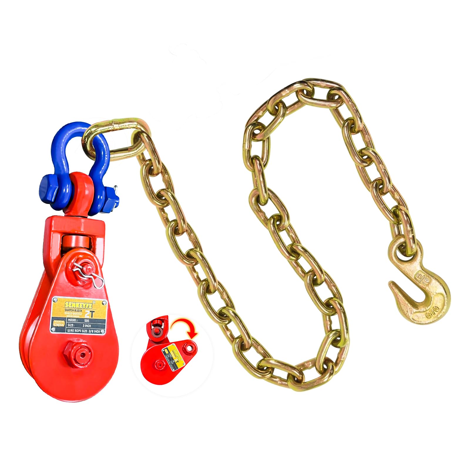 Upgraded Snatch Block with Chain Snatch Block 2 Ton WLL for 3 8 Wire Rope Snatch Block Pulley
